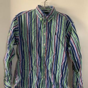Boys Ralph Lauren long sleeve button shirt- blue/green stripe L 16/18